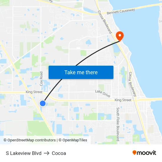 S Lakeview Blvd to Cocoa map