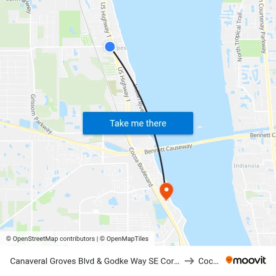 Canaveral Groves Blvd & Godke Way SE Corner to Cocoa map