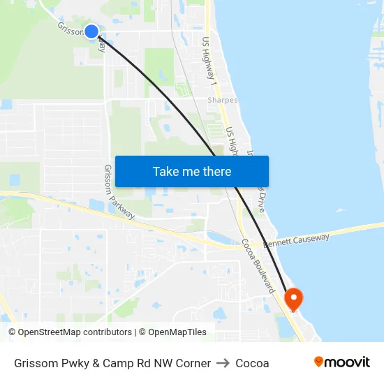 Grissom Pwky & Camp Rd NW Corner to Cocoa map