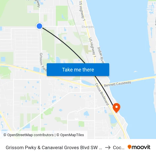Grissom Pwky & Canaveral Groves Blvd SW Corner to Cocoa map