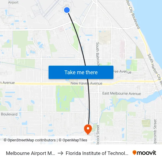 Melbourne Airport MLB to Florida Institute of Technology map