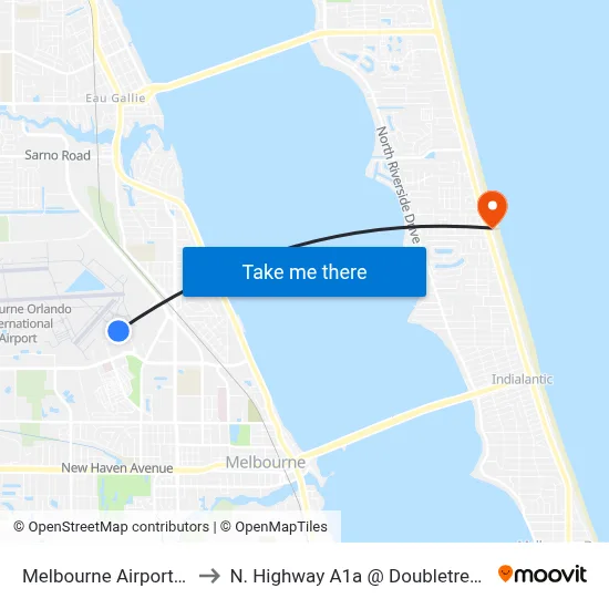 Melbourne Airport MLB to N. Highway A1a @ Doubletree Hotel map