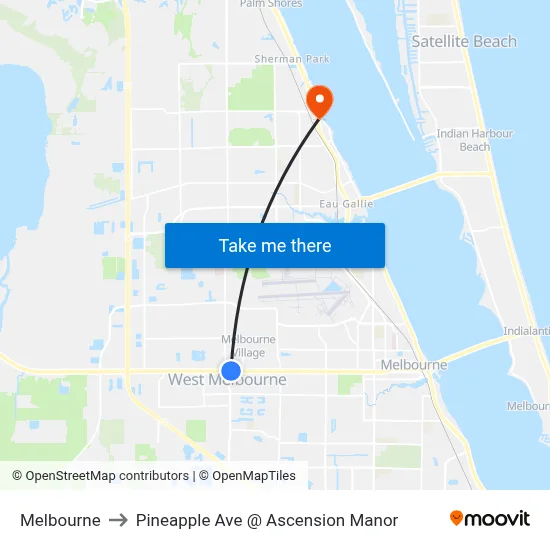 Melbourne to Pineapple Ave @ Ascension Manor map