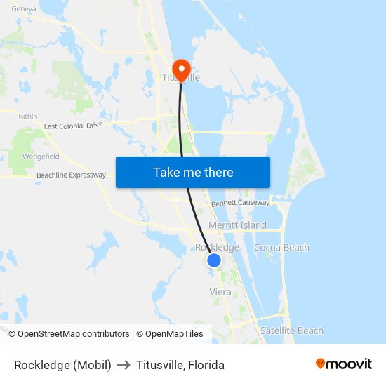 Rockledge (Mobil) to Titusville, Florida map