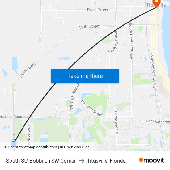 South St/ Bobbi Ln SW Corner to Titusville, Florida map