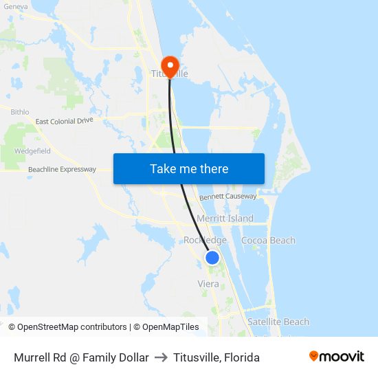 Murrell Rd @ Family Dollar to Titusville, Florida map