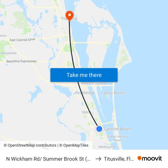 N Wickham Rd/ Summer Brook St (Nw Corner) to Titusville, Florida map