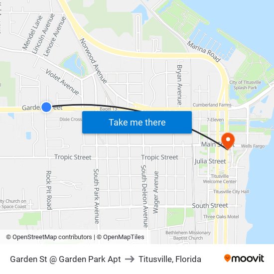 Garden St @ Garden Park Apt to Titusville, Florida map