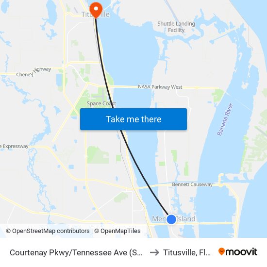 Courtenay Pkwy/Tennessee Ave (Se Corner) to Titusville, Florida map