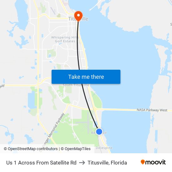 Us 1 Across From Satellite Rd to Titusville, Florida map