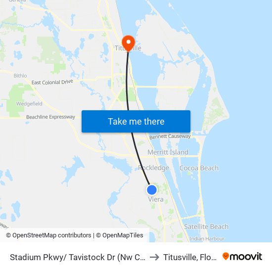 Stadium Pkwy/ Tavistock Dr (Nw Corner) to Titusville, Florida map