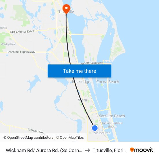 Wickham Rd/ Aurora Rd. (Se Corner) to Titusville, Florida map