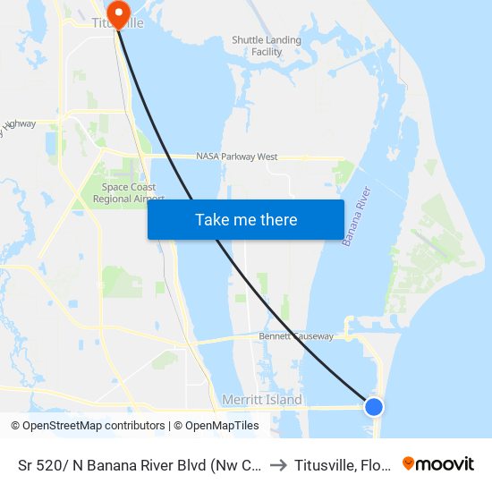 Sr 520/ N Banana River Blvd (Nw Corner) to Titusville, Florida map