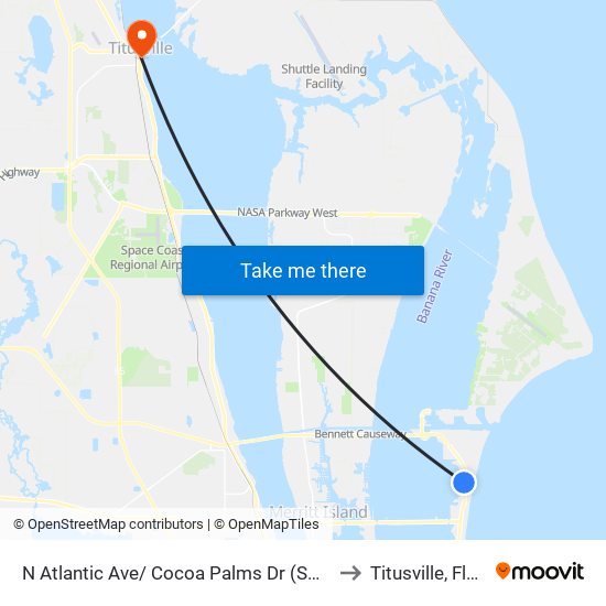 N Atlantic Ave/ Cocoa Palms Dr (Sw Corner) to Titusville, Florida map