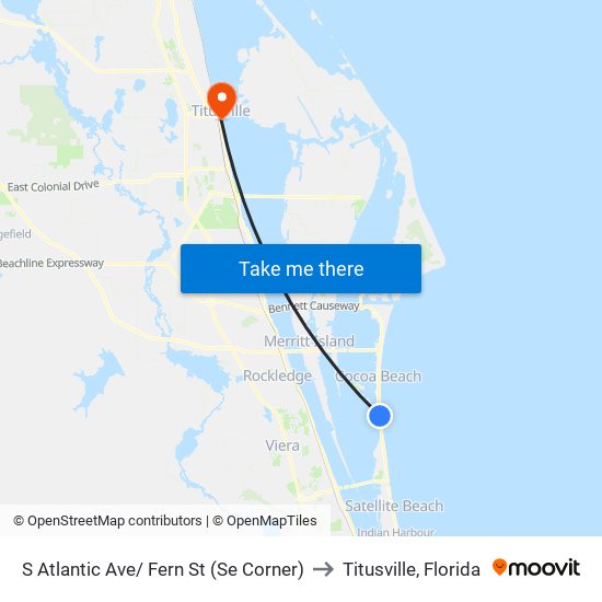 S Atlantic Ave/ Fern St (Se Corner) to Titusville, Florida map