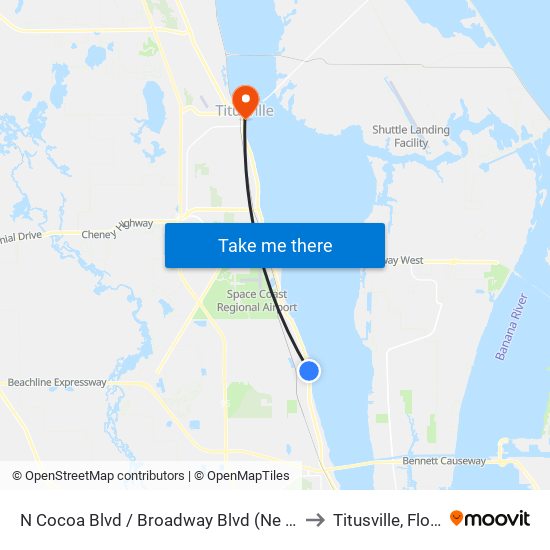 N Cocoa Blvd / Broadway Blvd (Ne Corner) to Titusville, Florida map