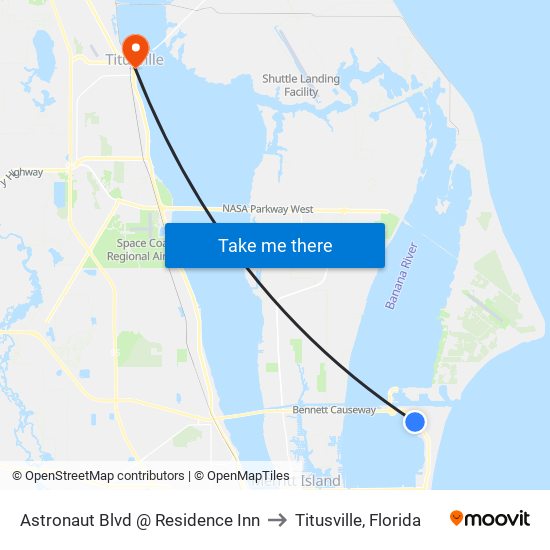 Astronaut Blvd @ Residence Inn to Titusville, Florida map