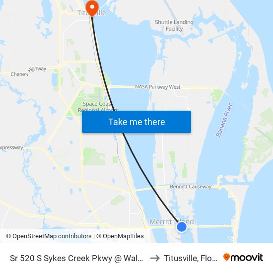 Sr 520 S Sykes Creek Pkwy @ Walgreens to Titusville, Florida map