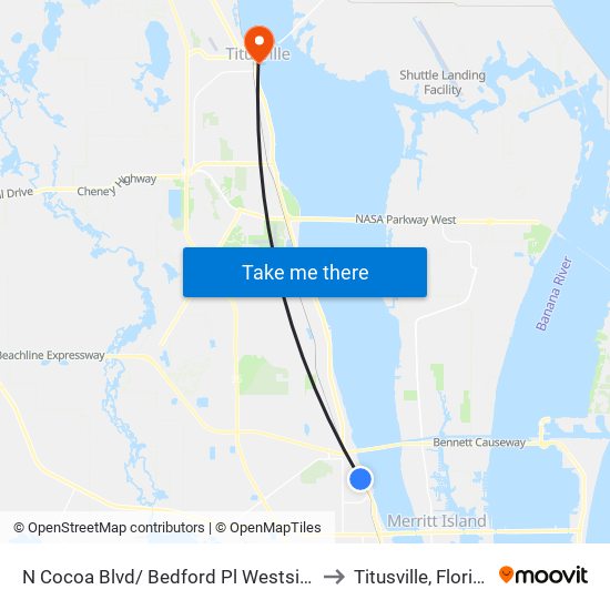 N Cocoa Blvd/ Bedford Pl Westside to Titusville, Florida map