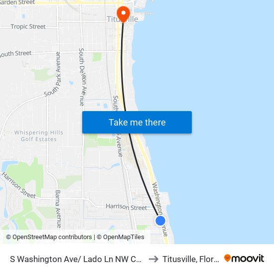 S Washington Ave/ Lado Ln NW Corner to Titusville, Florida map