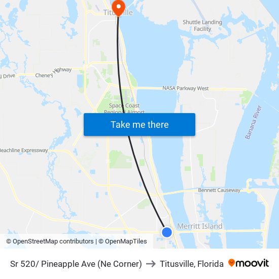 Sr 520/ Pineapple Ave (Ne Corner) to Titusville, Florida map