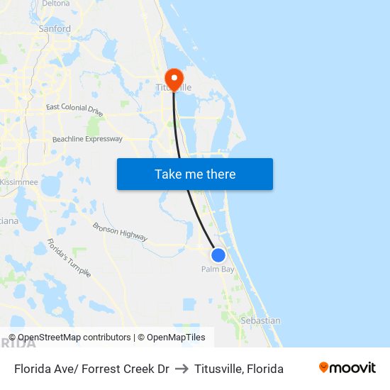 Florida Ave/ Forrest Creek Dr to Titusville, Florida map