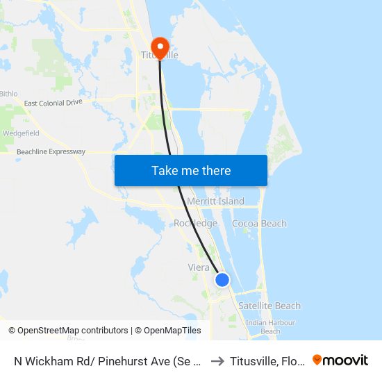 N Wickham Rd/ Pinehurst Ave (Se Corner) to Titusville, Florida map