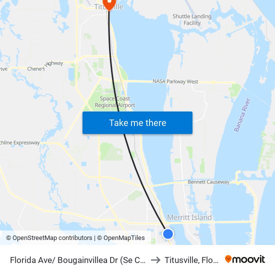 Florida Ave/ Bougainvillea Dr (Se Corner) to Titusville, Florida map