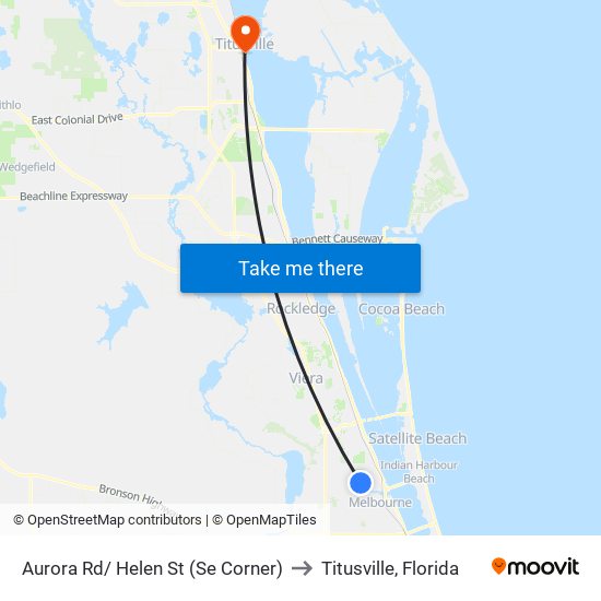 Aurora Rd/ Helen St (Se Corner) to Titusville, Florida map