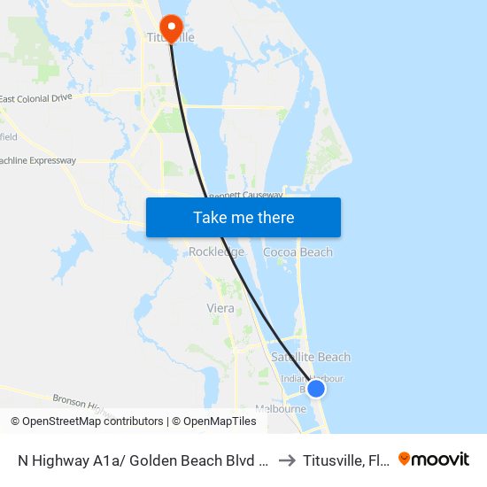 N Highway A1a/ Golden Beach Blvd (Nw Corner) to Titusville, Florida map