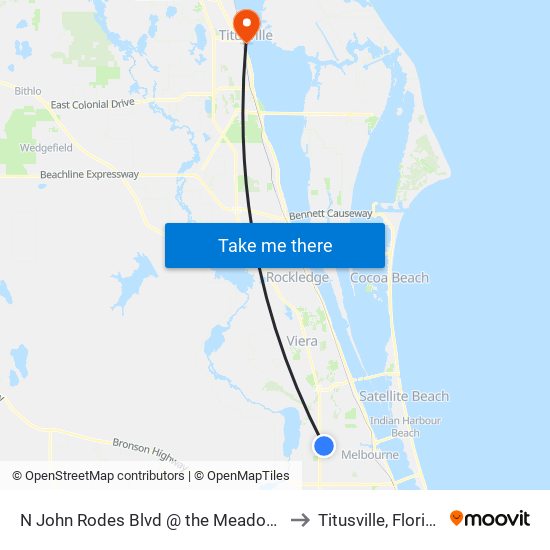 N John Rodes Blvd @ the Meadows to Titusville, Florida map