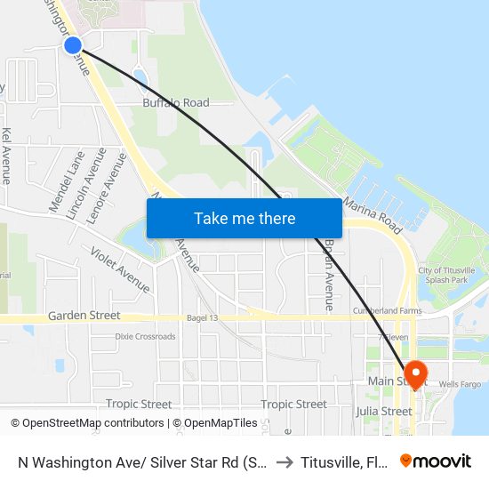 N Washington Ave/ Silver Star Rd (Sw Corner) to Titusville, Florida map