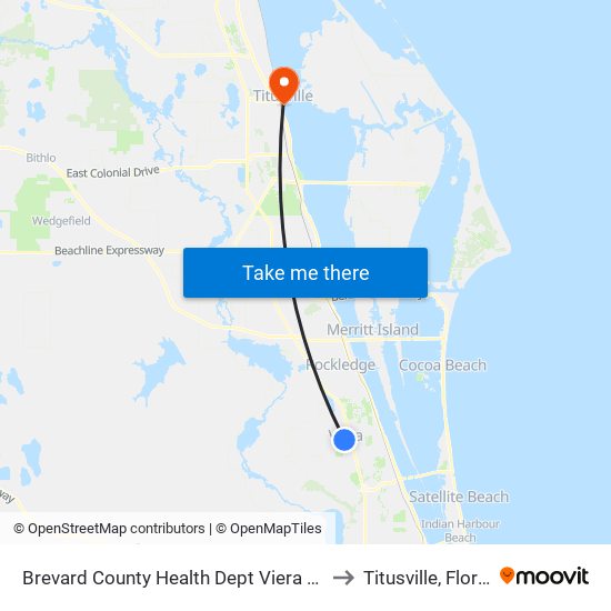 Brevard County Health Dept Viera Clinic to Titusville, Florida map