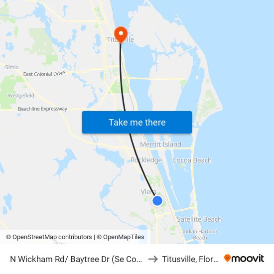 N Wickham Rd/ Baytree Dr (Se Corner) to Titusville, Florida map