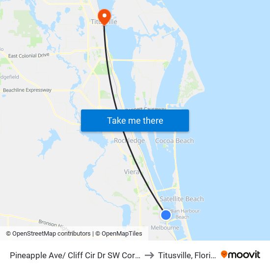 Pineapple Ave/ Cliff Cir Dr SW Corner to Titusville, Florida map