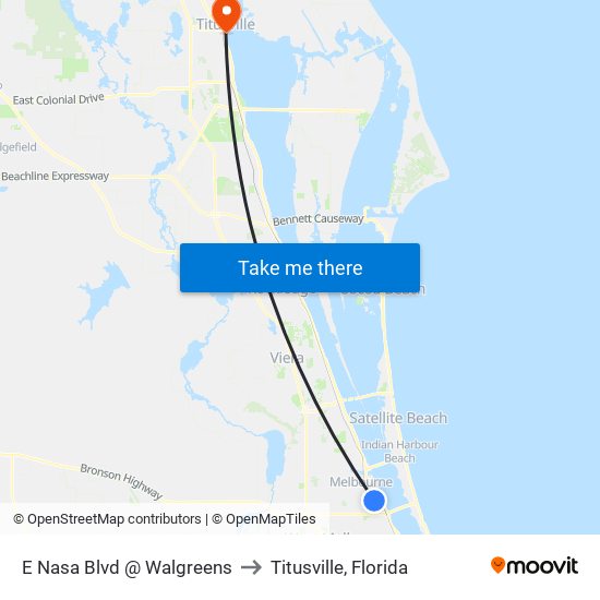 E Nasa Blvd @ Walgreens to Titusville, Florida map