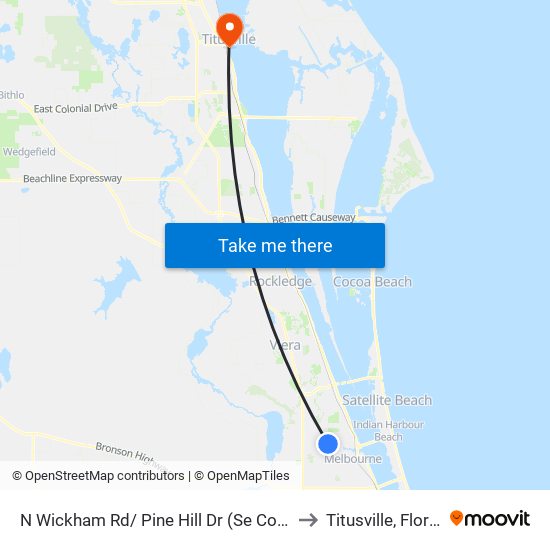 N Wickham Rd/ Pine Hill Dr (Se Corner) to Titusville, Florida map