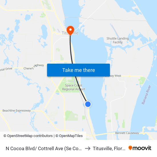 N Cocoa Blvd/ Cottrell Ave (Se Corner) to Titusville, Florida map