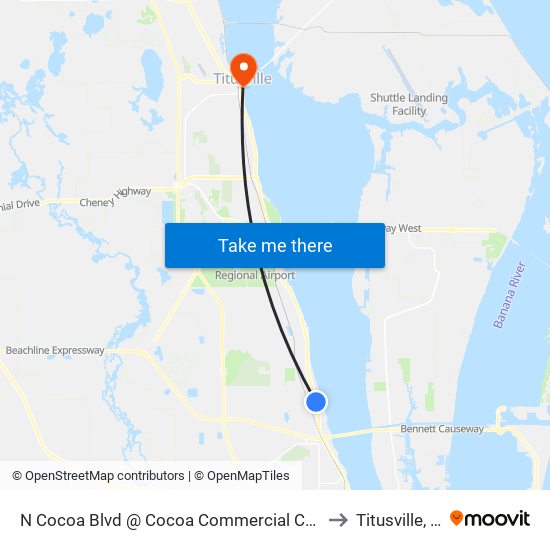 N Cocoa Blvd @ Cocoa Commercial Center South Driveway to Titusville, Florida map