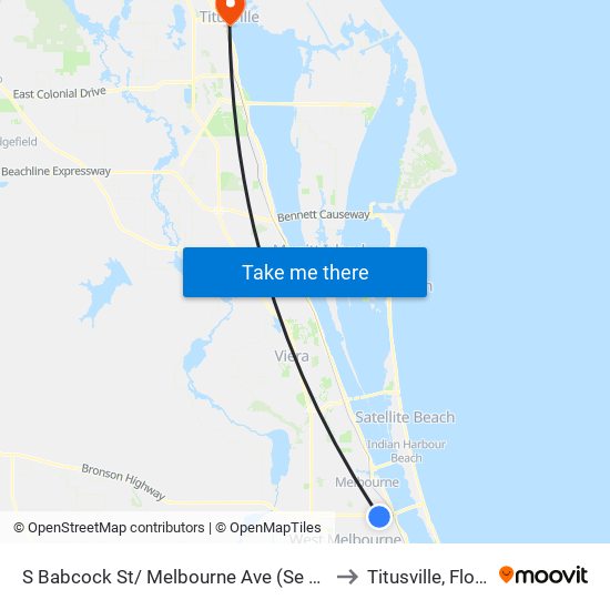 S Babcock St/ Melbourne Ave (Se Corner) to Titusville, Florida map