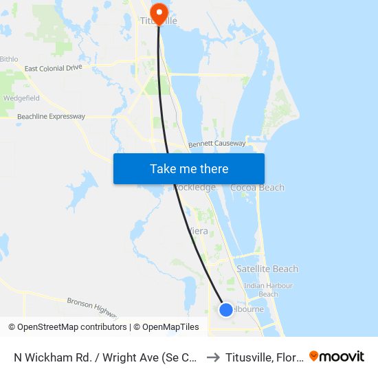 N Wickham Rd. / Wright Ave (Se Corner) to Titusville, Florida map