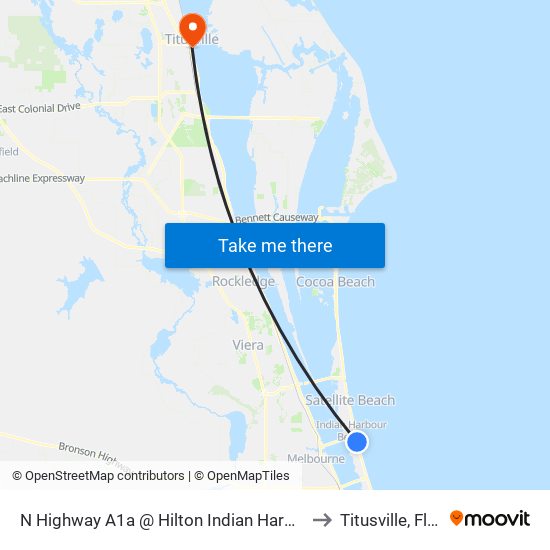 N Highway A1a @ Hilton Indian Harbour Beach to Titusville, Florida map