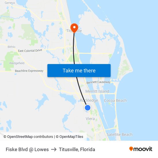 Fiske Blvd @ Lowes to Titusville, Florida map