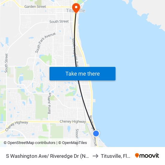 S Washington Ave/ Riveredge Dr (Ne Corner) to Titusville, Florida map