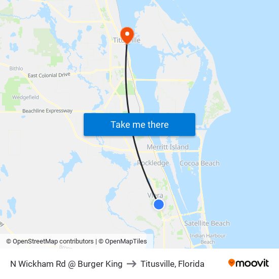 N Wickham Rd @ Burger King to Titusville, Florida map