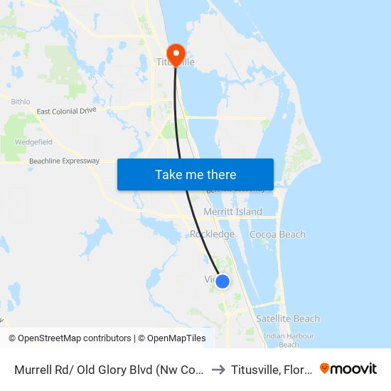 Murrell Rd/ Old Glory Blvd (Nw Corner) to Titusville, Florida map