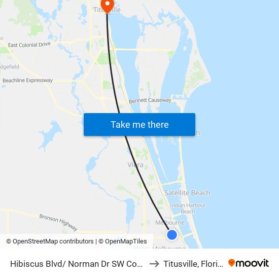 Hibiscus Blvd/ Norman Dr SW Corner to Titusville, Florida map