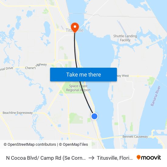 N Cocoa Blvd/ Camp Rd (Se Corner) to Titusville, Florida map