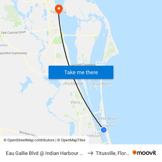 Eau Gallie Blvd @ Indian Harbour Place to Titusville, Florida map