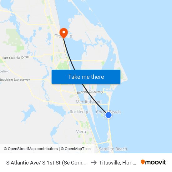 S Atlantic Ave/ S 1st St (Se Corner) to Titusville, Florida map